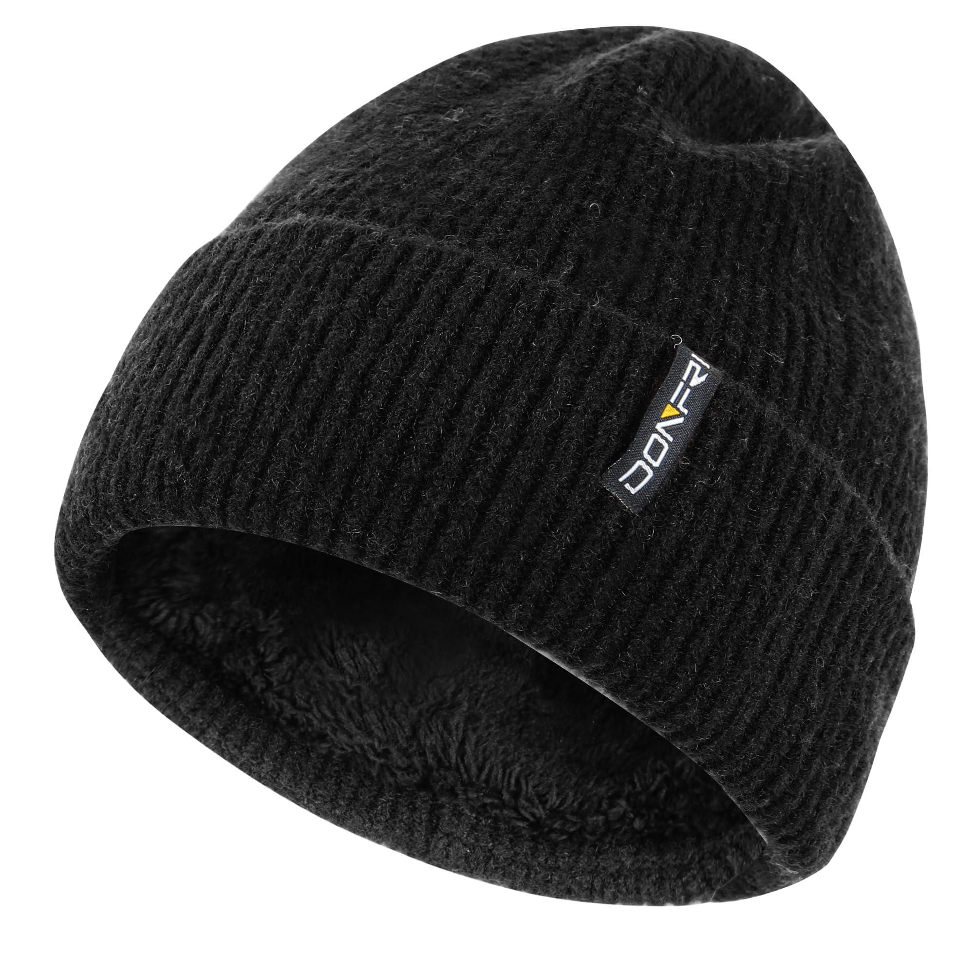 

DONFRI Вязаная шапка для осени и теплая и удобная флисовая подкладка для тепла и бега Толстая шерстяная вязаная лыжная эластичная и один размер подходит Черная женская чёрный