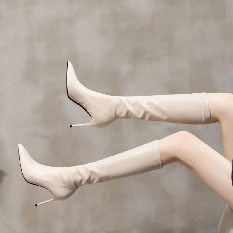 Fashion Autumn Knee High Shaft Shoes Woman Heels Long Boots for Women Winter 2024 Elegant Heeled Waterproof Gyaru Fashion On Offer Trend