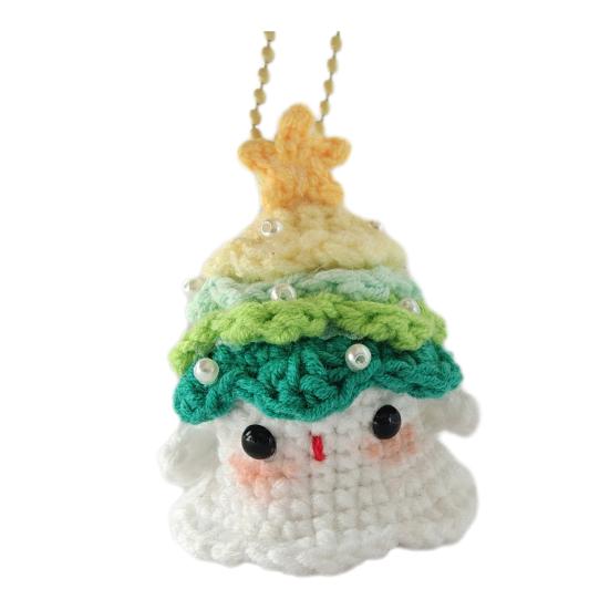Halloween Crochet Ghost Ornament Cute Handmade Knitted Frog/Cat/Spider/Strawberry Ghost Hanging Decoration for Car Rearview Mirror Bag Charm