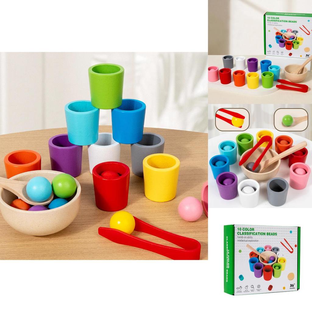 Wooden Montessori Color Sorting Cups Educational Toy For Childrens Cognitive Development