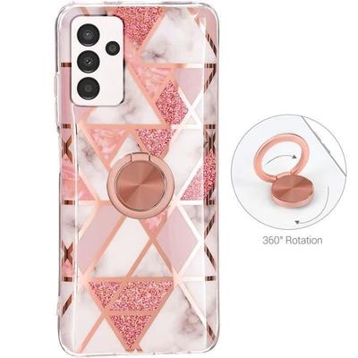 Silicone Case for Samsung Galaxy A13 5G - A04s Pink Marble With Ring Stand