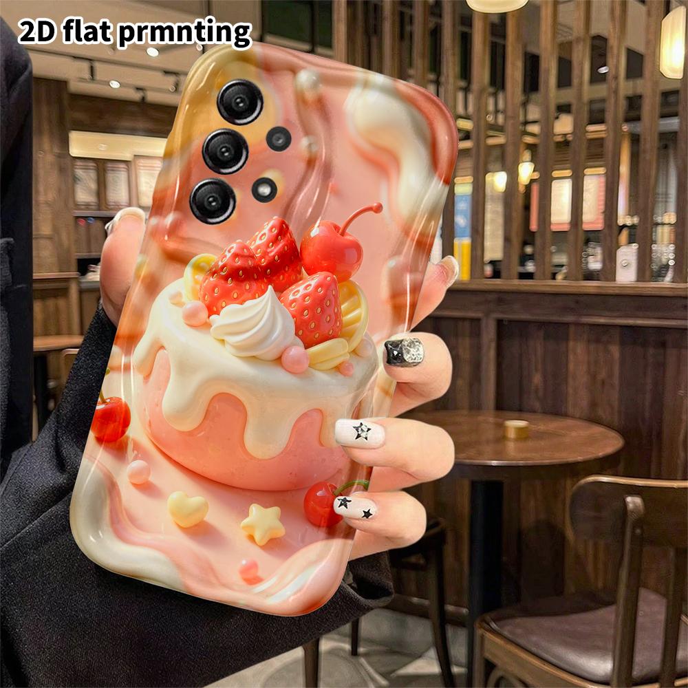 Phone case: 2D flat, suitable for Samsung Galaxy A34 A35 M05 M06 S20 S22 S21 FE Plus 5G protective case, strawberry little cake, perfect Christmas and
