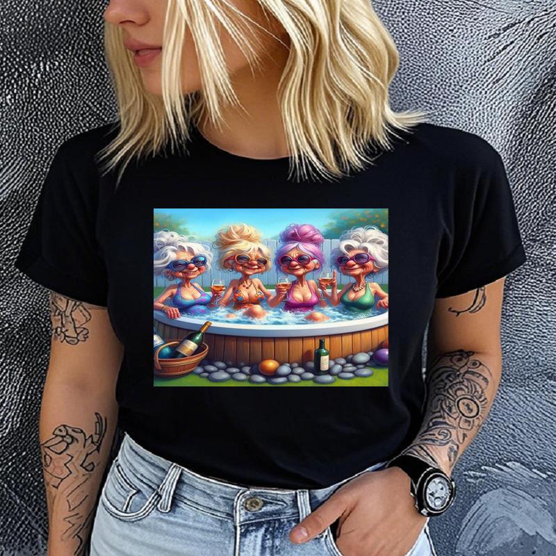 Polyester 100% Fashionable Grandma Printed T-shirt Unique Pattern Style Gift, Ladies' Round-neck Casual Sporty Comfortable  Summer