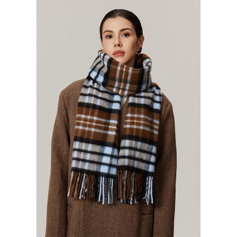 Womens Extra Long 100% Wool Scarf Winter Warm Plaid Shawl Soft Knitted Wrap Cold Weather