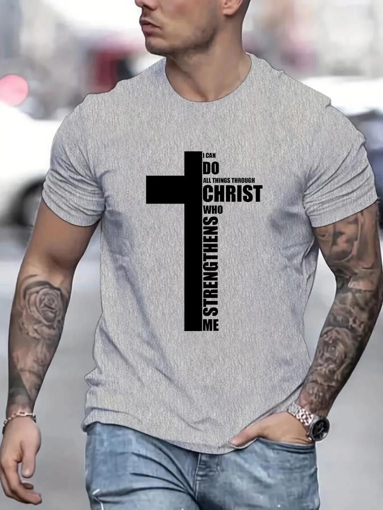 Men's Summer 100% Cotton Fashion Cross Graphic Printed Loose Large Casual Round Neck Short Sleeve T-shirt
