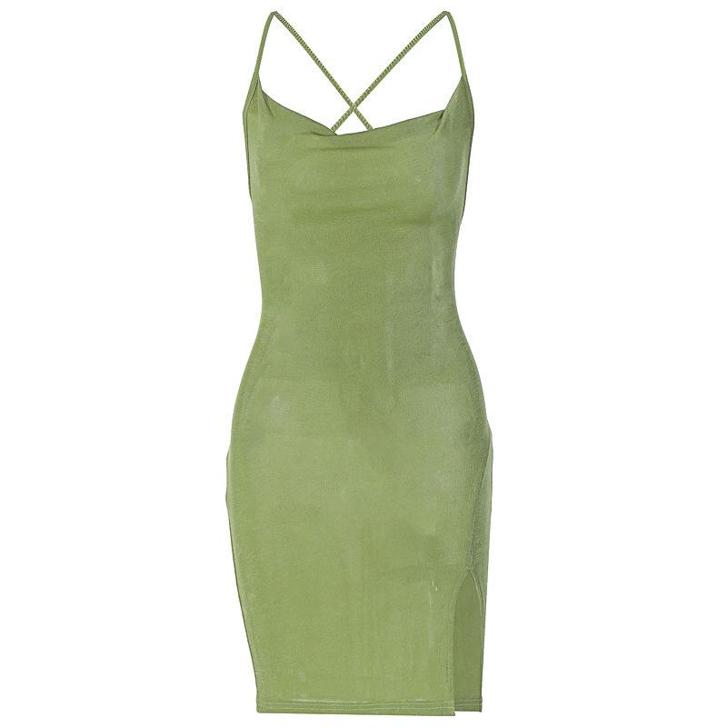 Dámská móda Sexy minišaty, jednobarevné špagetové pásky, šněrování, úzké šaty s rozparkem, červená černá