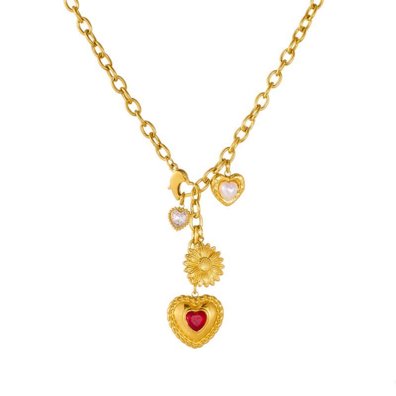 18K Gold Plated Heart Daisy Charm Lariat Necklace, Dainty Multi-Charm Station Y-Drop Chain for Women, Trendy Jewelry