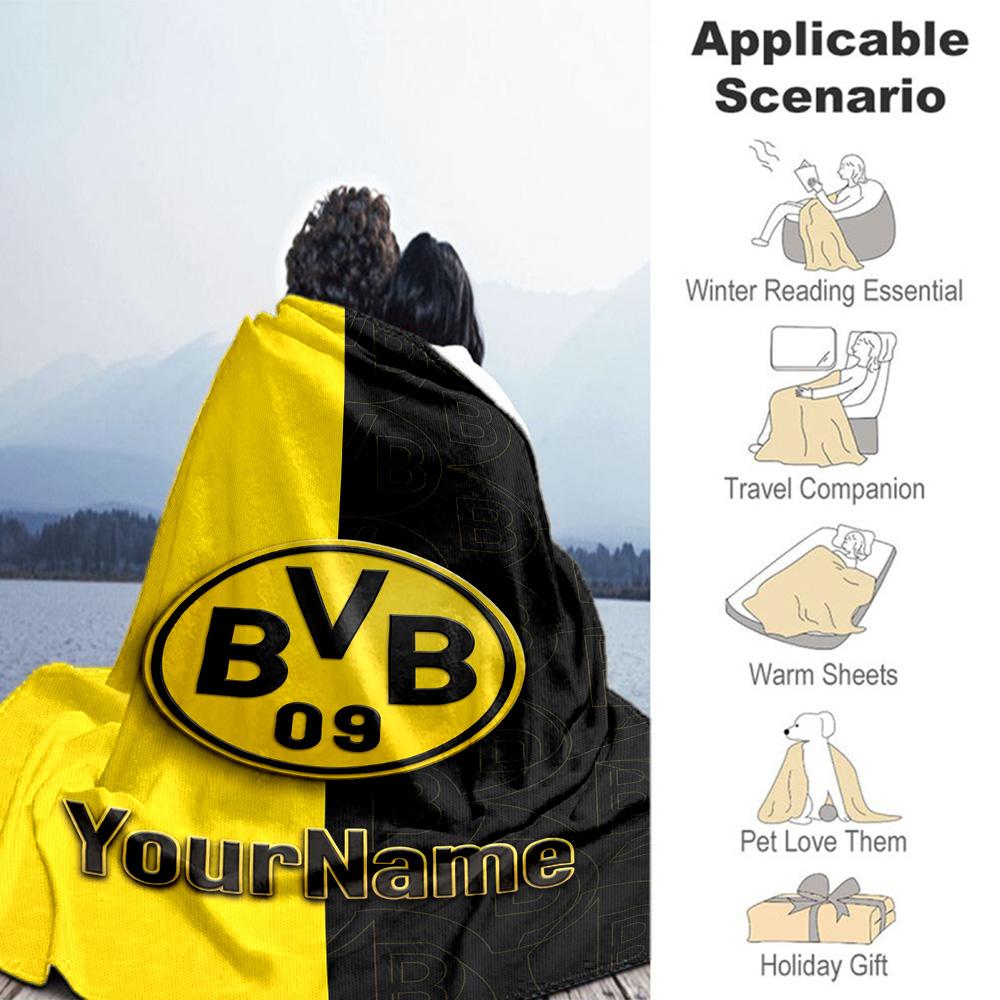 Borussia Dortmund Personalized Text Blanket Cozy Customizable Blanket Soft & Cozy Suitable for Couch Bed Home Decor Picnics for All Occasions