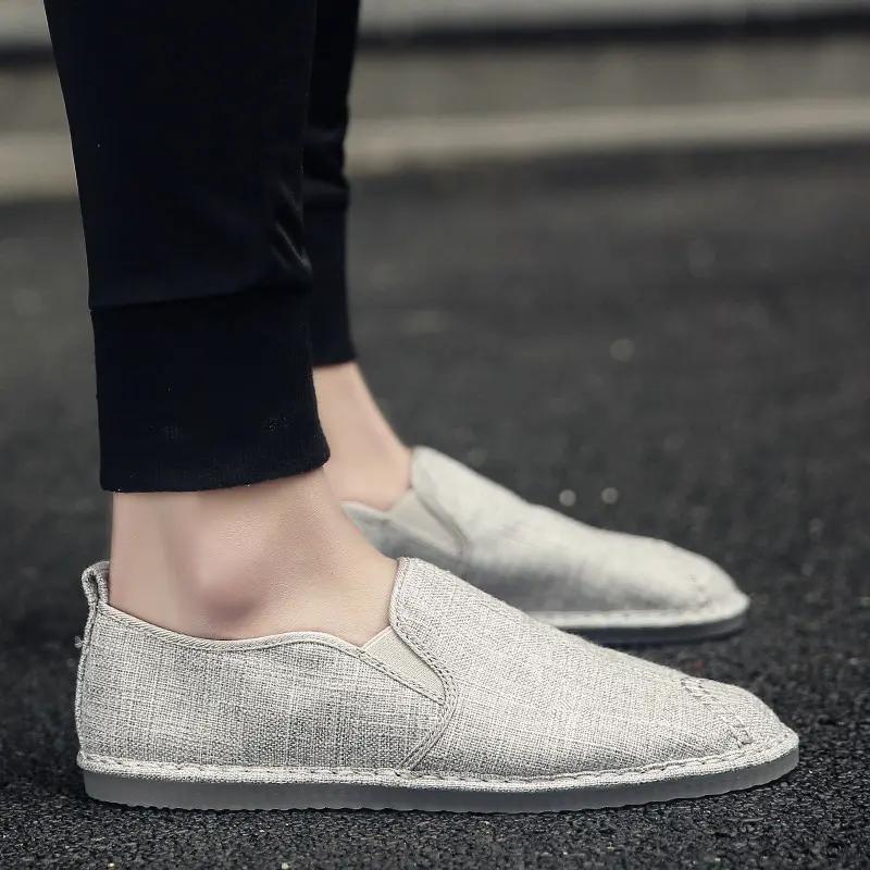 Beige White Breathable Linen Casual Mens Shoes Cloth Shoes Canvas Summer Leisure Flat Driving Shoes Walking Size 44