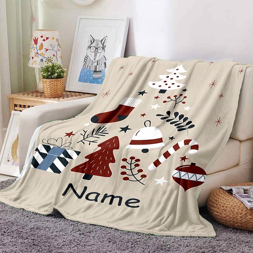 Custom Name Christmas Theme Printed Blanket - Perfect for Couch, Bed, Travel & Outdoor Use | Machine Washable, Cozy & Durable.