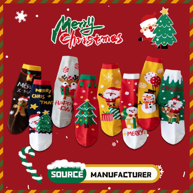 Chaussettes de Noël rouges pour enfants - Chaussettes mi-mollet pour garçons et filles