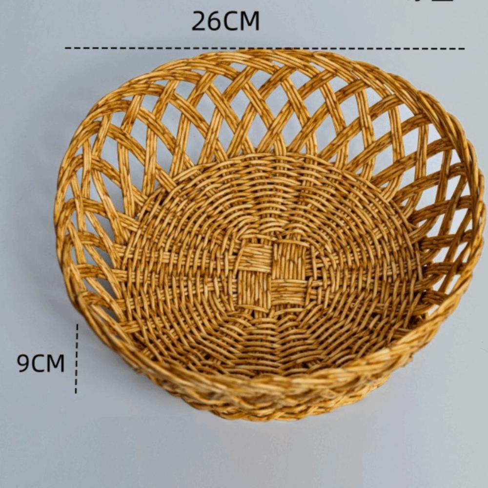 Natürlicher, rattanähnlicher Obstkorb in runder Form, handgewebter Aufbewahrungskorb mit Aushöhlung, Esstisch