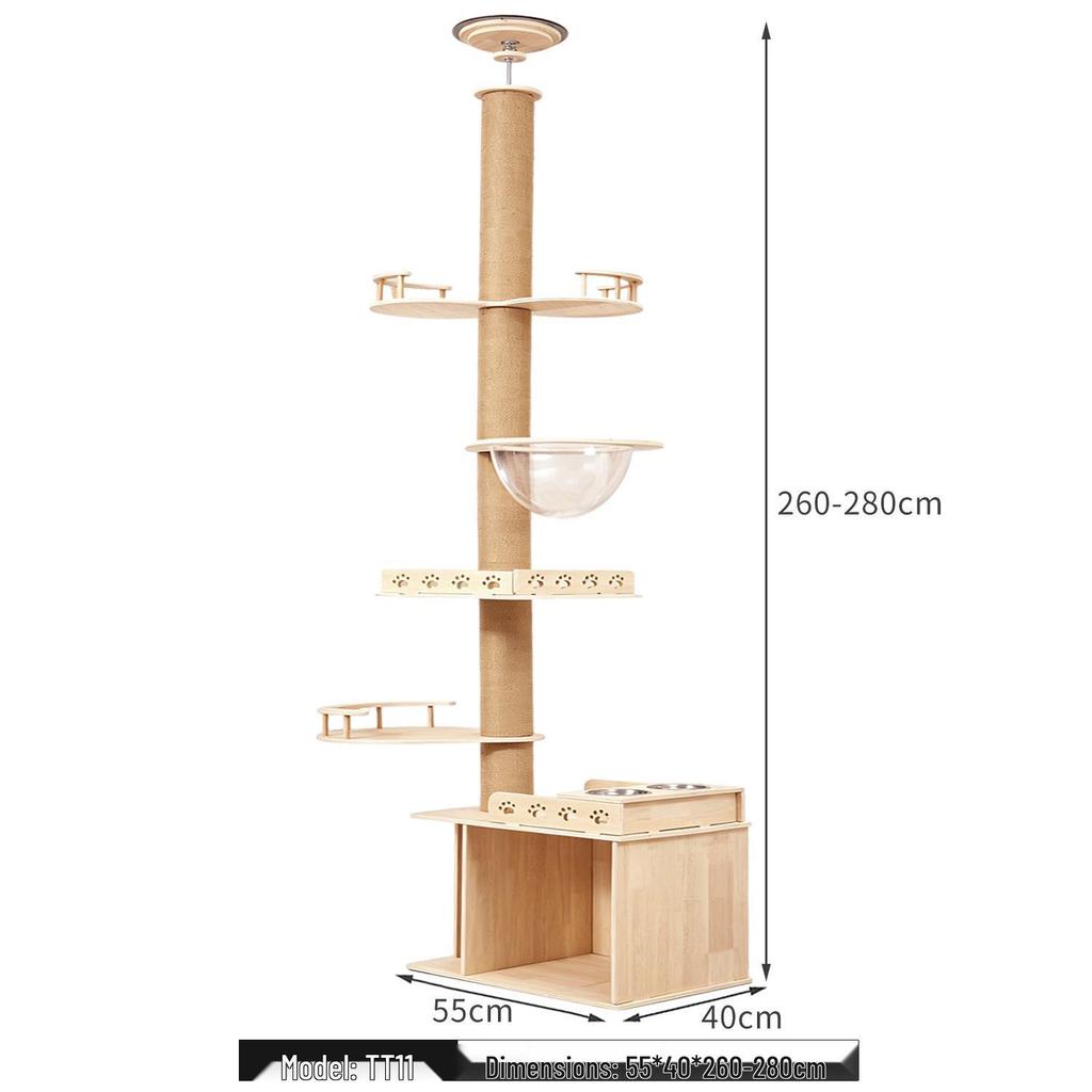 Large Solid Wood Sisal Cat Tree with Integrated Scratching Board & Climbing Platform