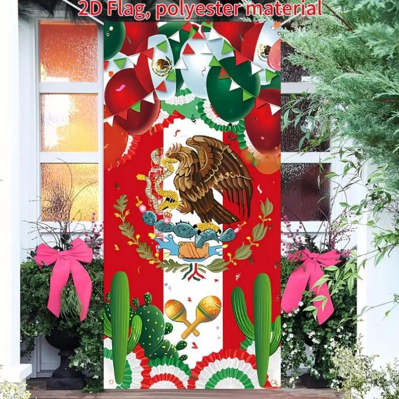 1pcs Mexican Lndependence Day Party Decor Door Cover Banner Eagle Snake Cactus Mexican Style Festival Party Porch Decor Backdrop