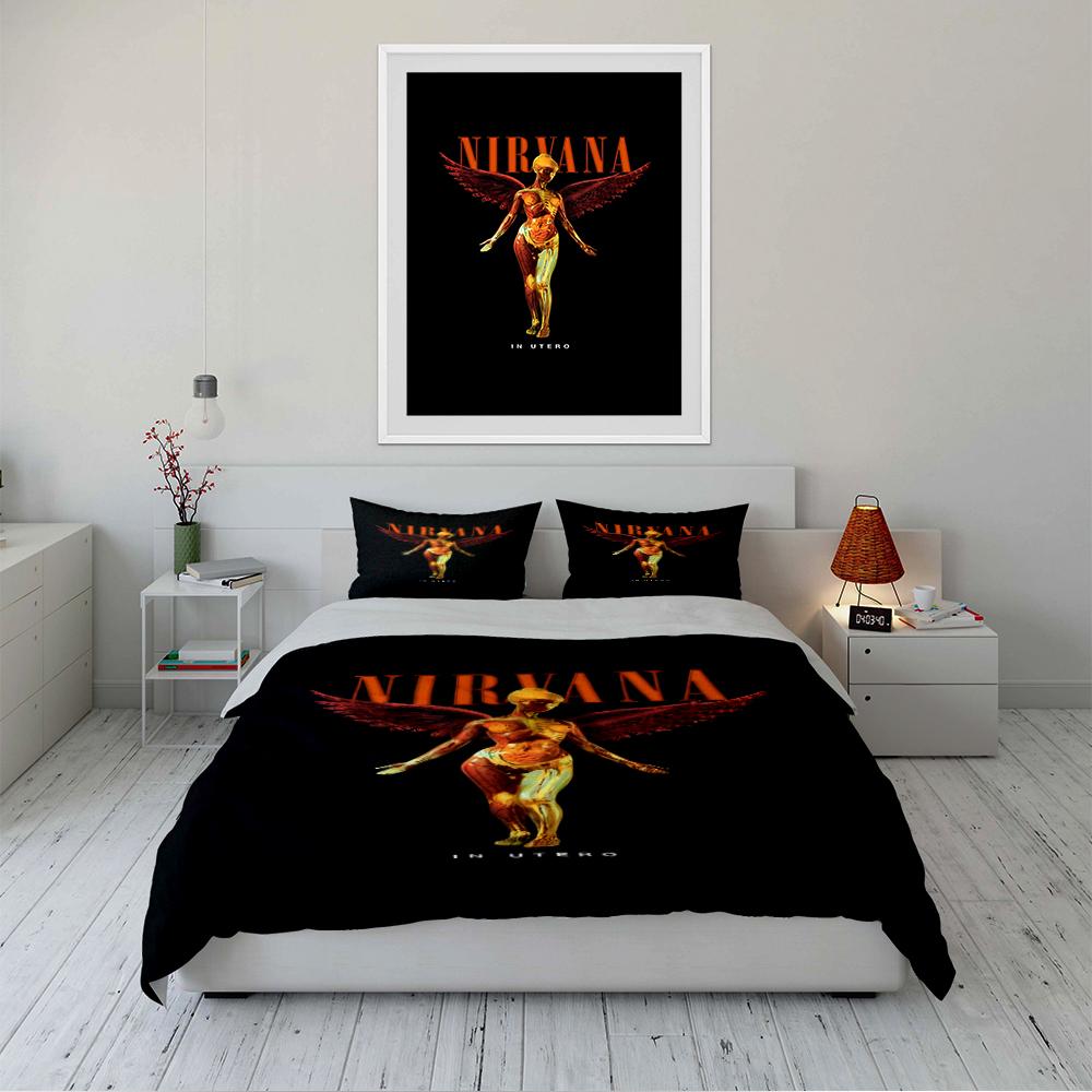 Nirvana In Utero Anděl Černá Sada povlečení Sada povlečení (1 povlak na přikrývku, 2 povlaky na polštář, přikrývka není součástí balení)