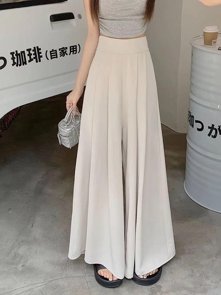 Large Swing Wide Leg Pants Skirt Women Spring and Summer Thin Section Pleated Suit Pants High Waist Draped Slim Casual Pants Skirt Tide