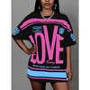 Plus size women's clothing 2025 new round neck letter print T-shirt pullover top suitable for daily wear