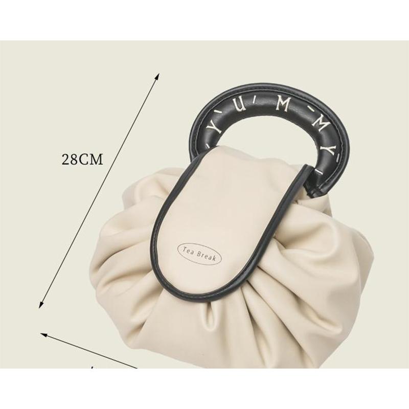 Luxury Drawstring Makeup Bag Creative Letter Travel Handbag Waterproof Pu Toiletry Bag Magnetic Snap Closure Women's Storage Bag