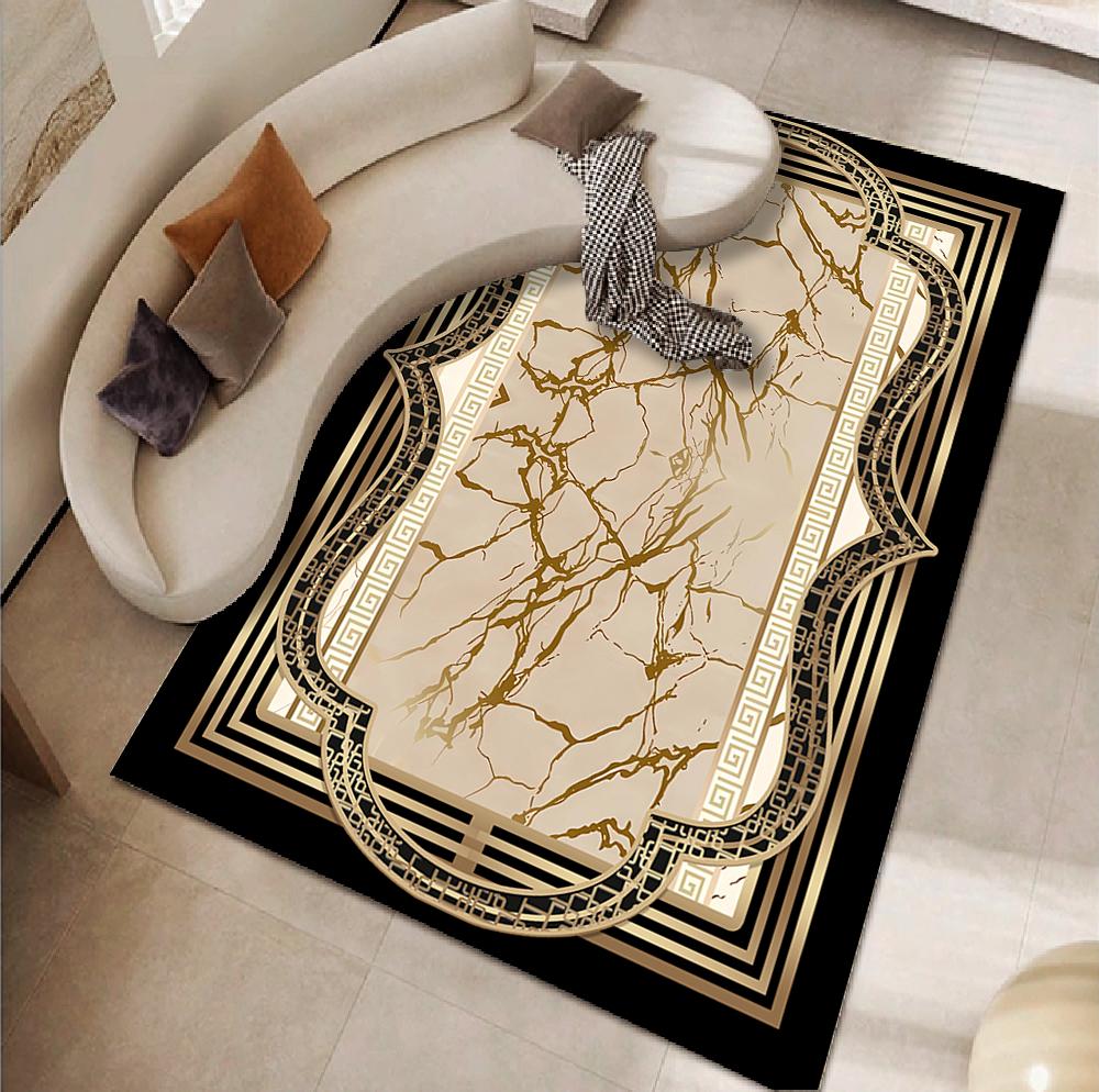 Luxury Black Marble Sofa Rug for Living Room European Large Area Non-slip Decoration Carpets Bedroom Study Tatami Soft Floor Mat