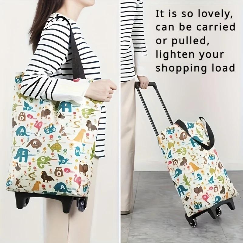 Insulated Folding Shopping Cart, Double Layer Oxford Cloth Grocery Trolley, Large Capacity for Hot/Cold Food Delivery