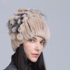 Winter Women's Warm Fashion Thick Wool Hat Rex Rabbit Fur Hat Knitted with Side Flower Hat