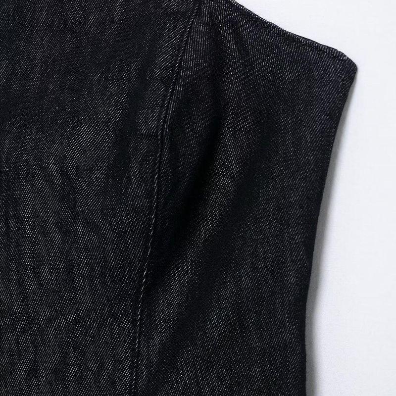 Kaslead New Arrival Women's Clothing Fashion Style Denim off-the-Shoulder Straight Collar Chest Wrap Tops 6929263