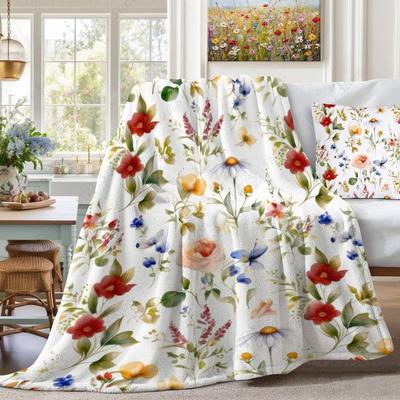 Floral Throw Blanket - Fall Colorful Flower Blanket, Soft Lightweight Fluffy Blanket for Sofa,Couch,Bed, Vintage French Country