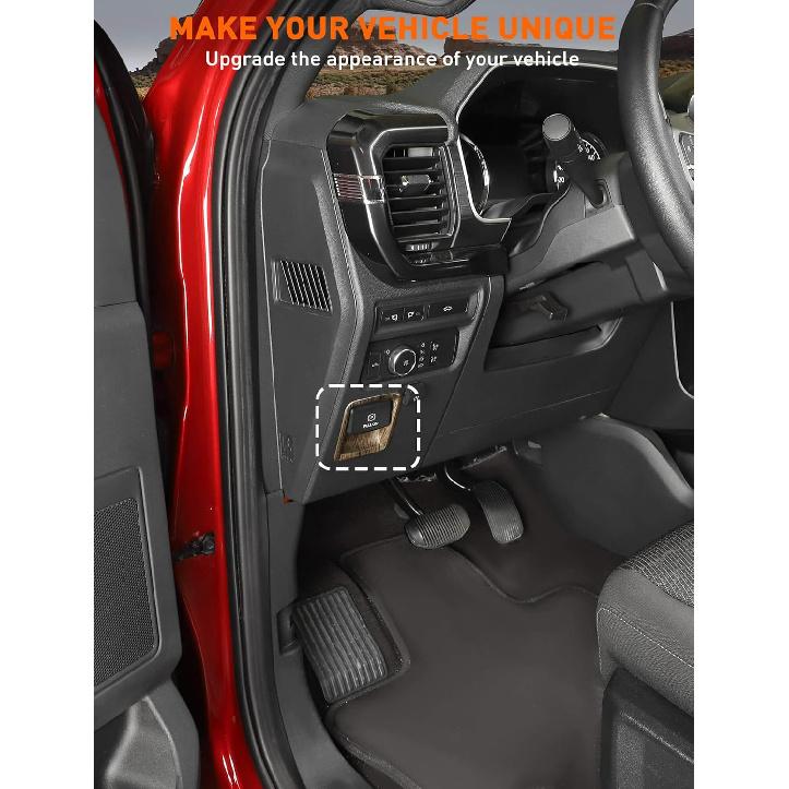 Savadicar Wood Grain Interior Accessories - Electronic Parking Brake Switch Trim Cover for Ford F150 (2021-present) - Premium Texture Interior Decor