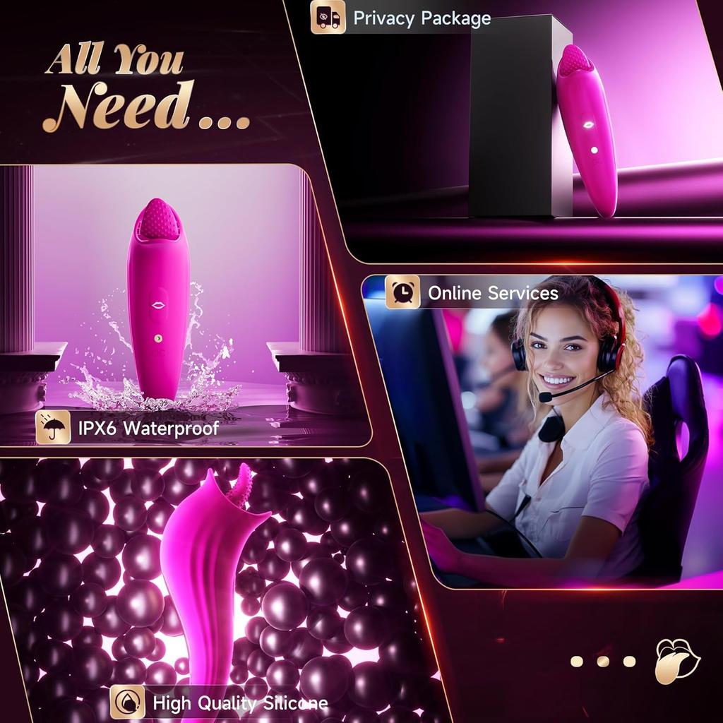2-in-1 Tongue Vibrator, 30° Massage, 8 Powerful Stimulation Oral Sex Patterns, G-spot Stimulation Clitoral Nipple Vibrator Adult Rose Erotic Products