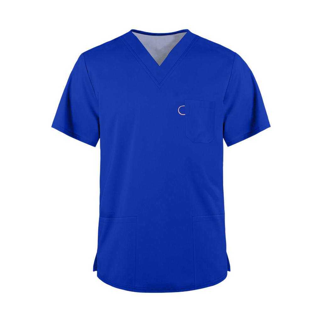 Men's Fashion V-Neck Short Sleeve Work Uniform Top for Caregivers Daily Wear