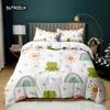 Cartoon Frog Duvet Cover Set Light Green Cartoon Frogs Cute Dragonfly Animal Bedding Set for Kid Twin Size Polyester Quilt Cover