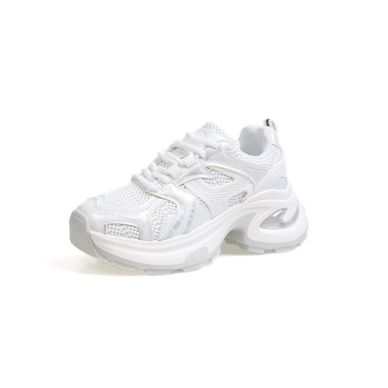 2025 Summer Thin Silver Thick-soled Heightening Dad Shoes Women's Mesh Breathable Versatile Casual Sports Shoes Ins