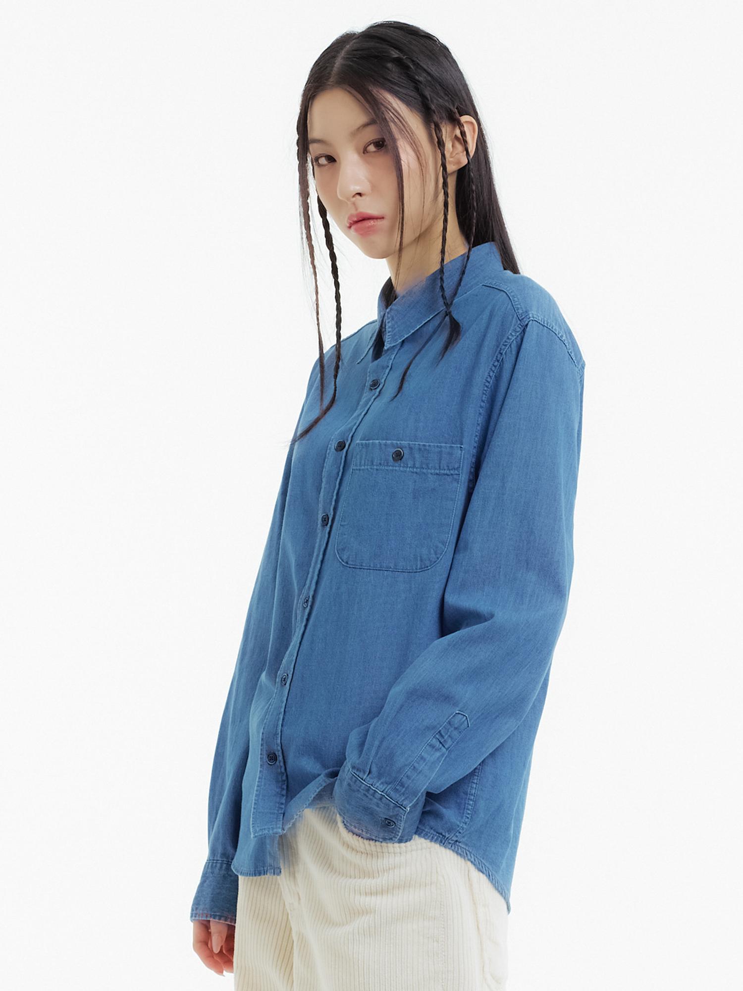 Unknown Planet Pocket Denim Shirt Blue Free