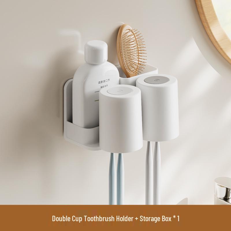 Wall-Mounted Toothbrush & Toothpaste Holder with Mouthwash Cup, Punch-Free