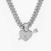 European and American New Personalized Arrow Piercing Pendant Heart-shaped Full Diamond Fashionable Street Hip-hop Diamond Cuban Necklace
