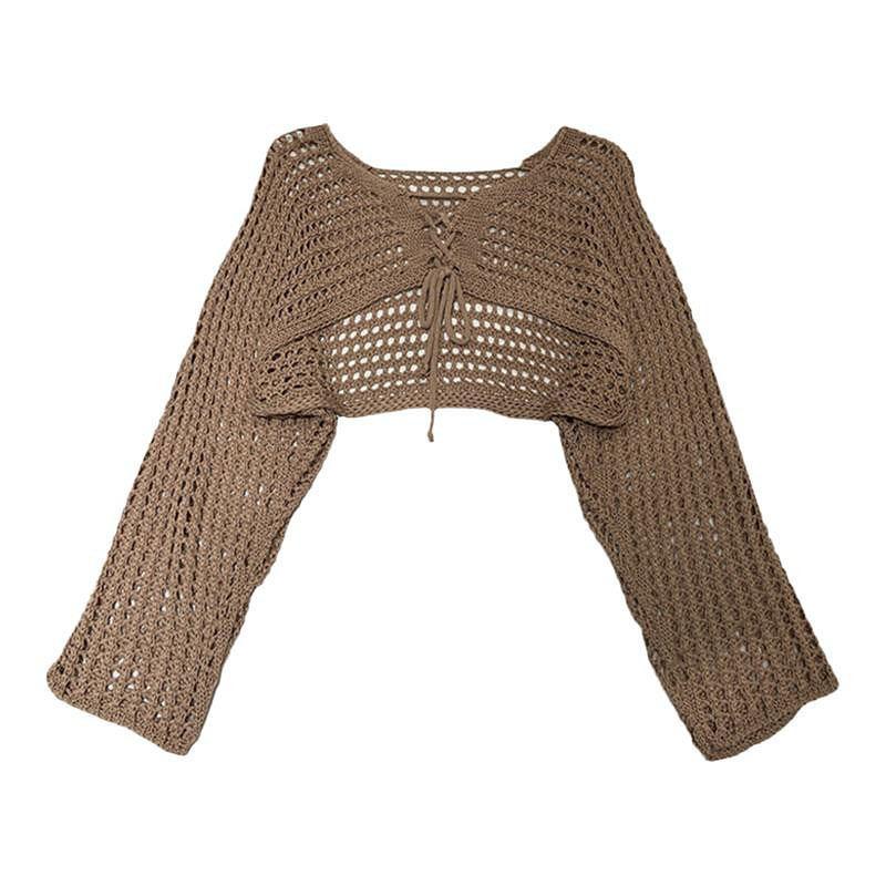 Hollow short knitted sunscreen cardigan women's summer explosion pure lace-up lazy shawl shirt