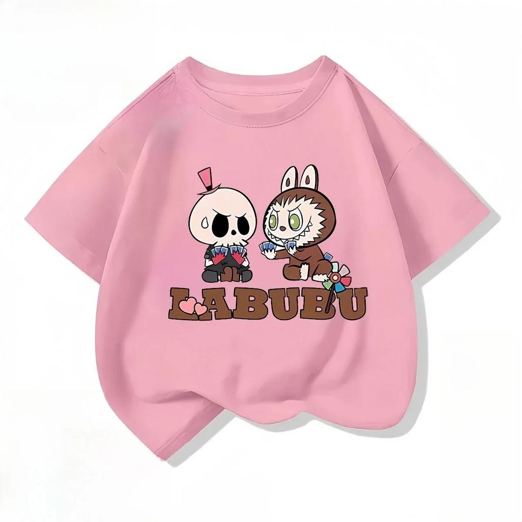 Sommer Søt Labubu Tegneserie Print Barn T-skjorte Kawaii Topp Barn Tee Gutter Jenter T-skjorte Morsomme Klær
