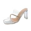 Summer New Transparent Word with Crystal Heel Sandals Women's High Heels Wear High Sexy Women's Thick Heel Cool Slippers