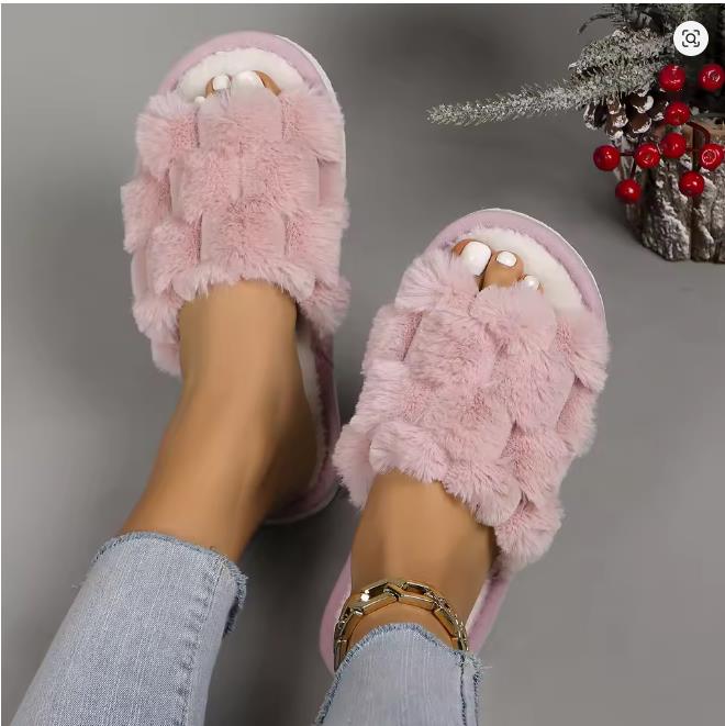 

Открытые плюшевые тапочки-игрушки для женщин, осенне-зимние, для дома, домашние, теплые, дышащие, для гостиной, для общежития Size 43-44EU/CN44-45