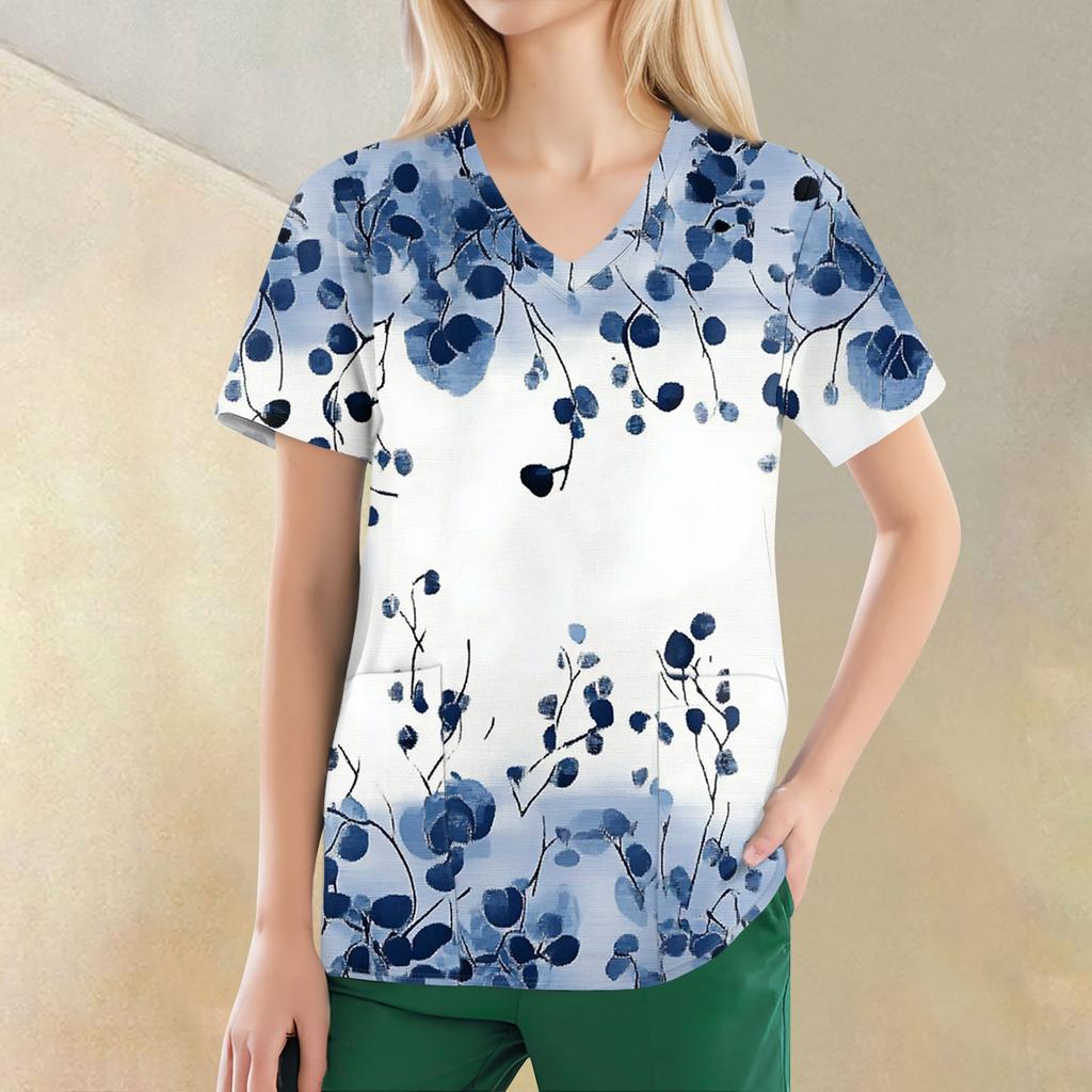 Women's V-neck Fashion Casual Printed Tops And Protective Workwear