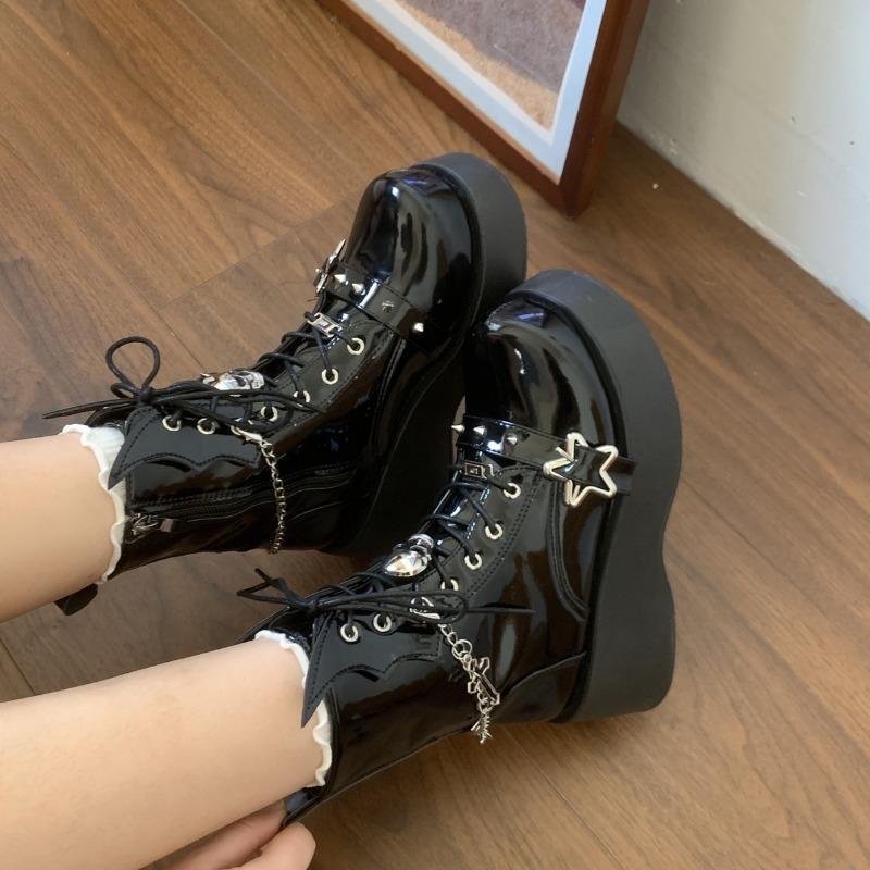 Women's Fashion Platform Knight Boots Belt Halloween Cosplay Thick Sole Leather Boots Trend Goth Women's Ankle Boots Botas Mujer