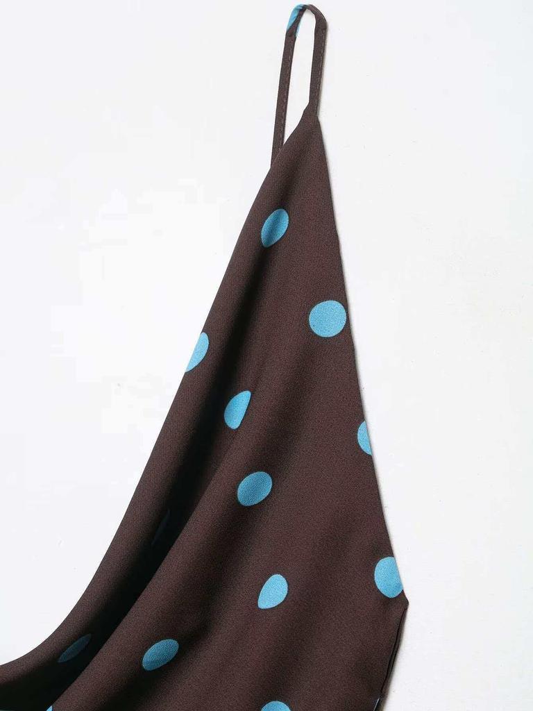 Retro Blue Polka Dot Spaghetti Strap Tank Top for Women - Summer 2026 Collection