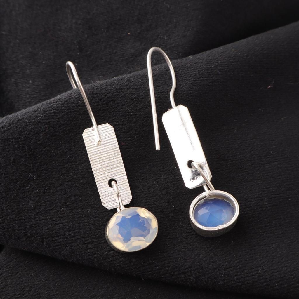 Milky Opal Gemstone 925 Sterling Silver Jewelry Handmade Earrings 1.9" For Women EE-168-20