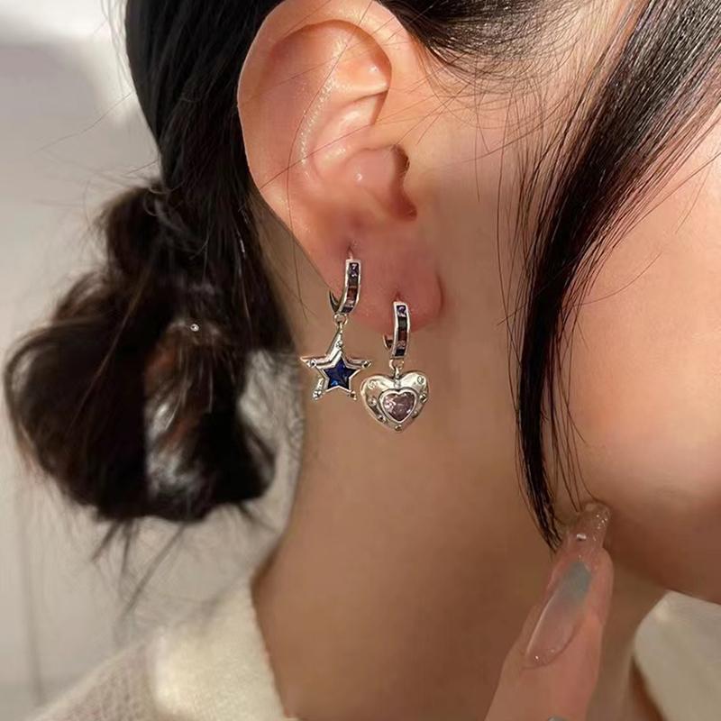 ANENJERY Rainbow Zircon Star Heart Asymmetric Hoop Earrings Female Personalized Design Senior Sense Accessories Aretes Brincos