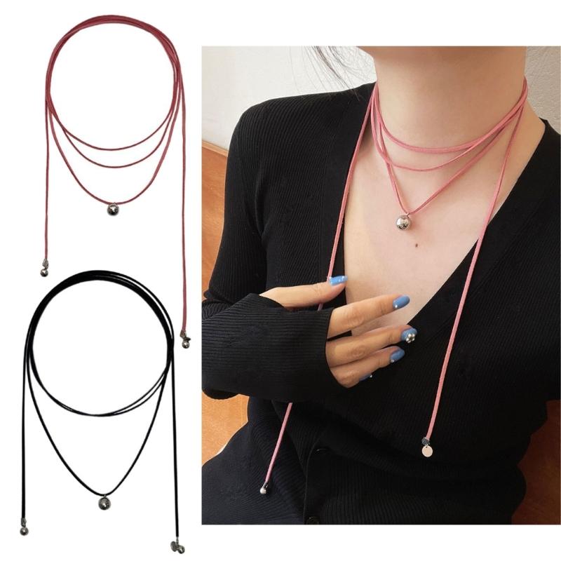 Korean Style Rope Neck Chain Necklace For Women Charm Metal Round Bead Pendant Collar Chain Choker Fashion Party Jewelry