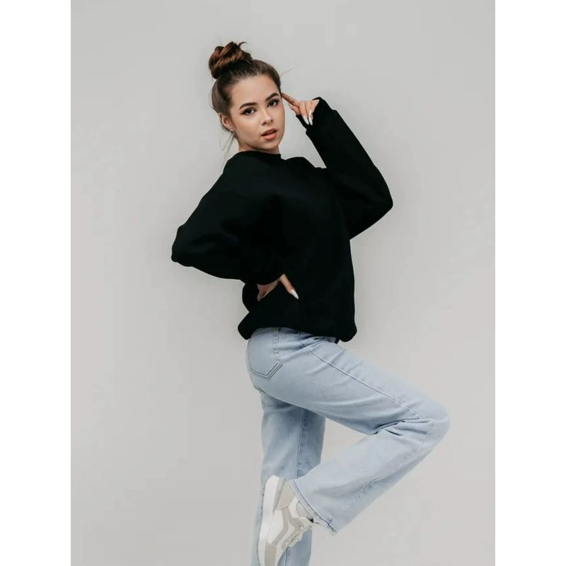Fashion Loose Solid Color Hoodie Fashion Crew Neck Tops Loose Solid Color round Neck Top