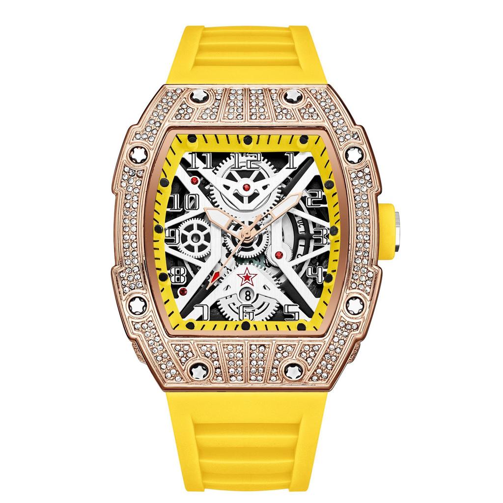 Series Hollow Wine Barrel Light Luxury Full Diamond High-End Casual Versatile Trend Luminous Men'S Watch