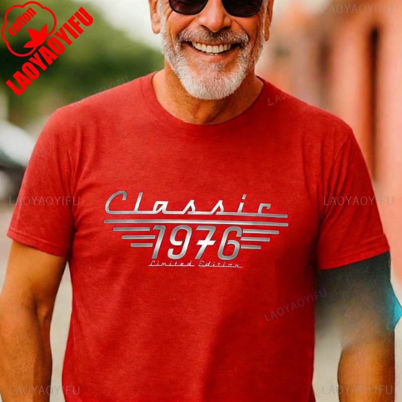 Gift for Men 50th Birthday Born in 1976 Tshirt Classic Car Lover Bday Dad Grandpa Turning Fifty Tee Mens Graphic Tshirts S