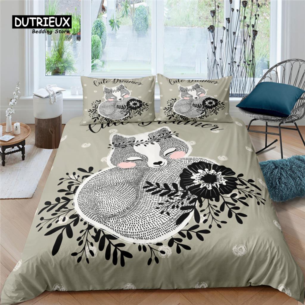 

Home Living Luxury Fox Print 2/3Pcs Soft Duvet Cover PillowCase Queen and King Size Kids Bedding Set EU/US/AU Size EU single(135x200cm)