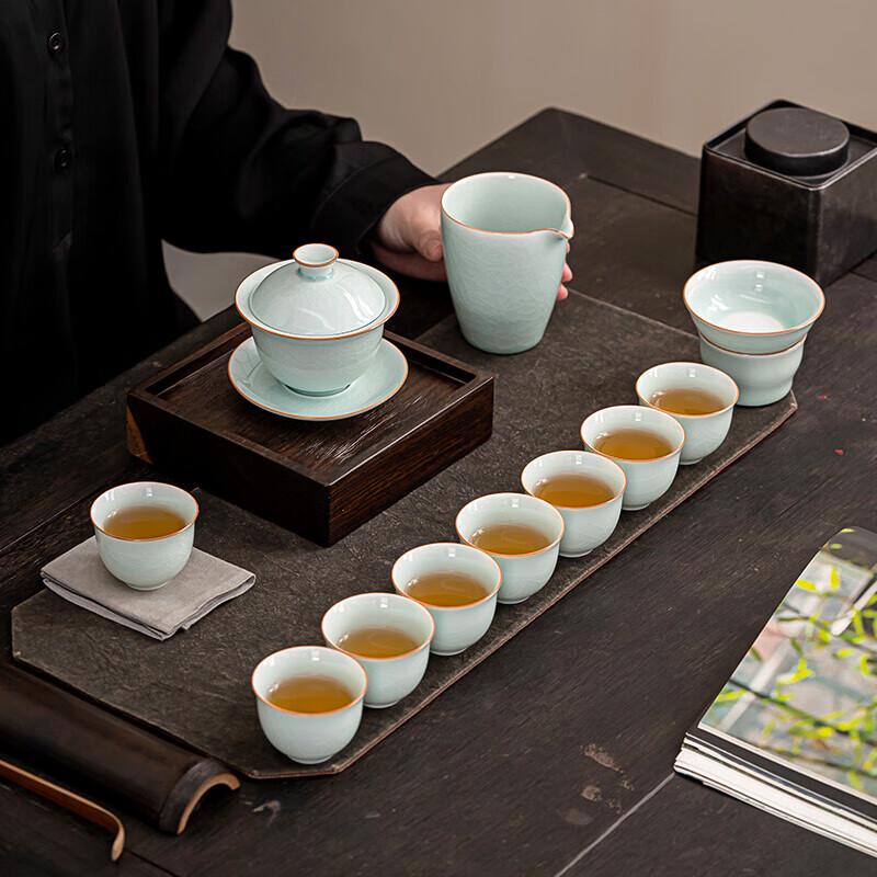 Ru Kiln Ceramic Tea Set with Gaiwan and 8 Teacups